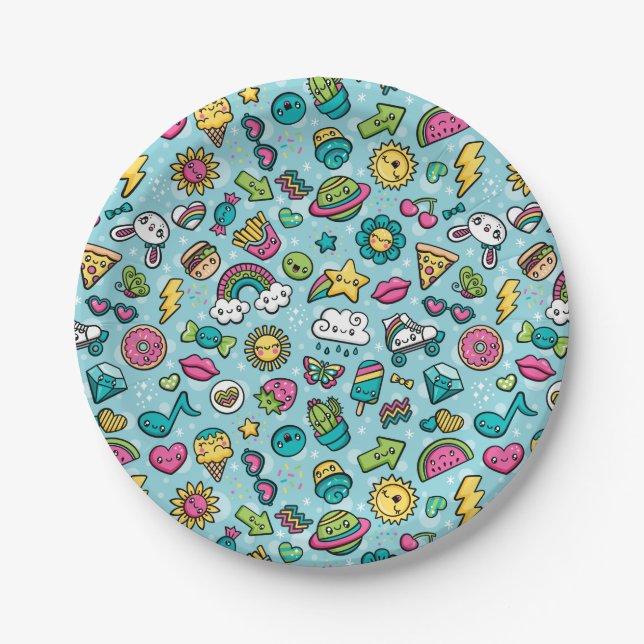 Prato De Papel Chapas de papel com doodles completamente cúbicos (Frente)