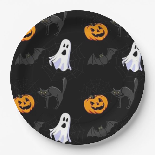 Prato De Papel Chapas de papel/Fantasmas, Abóboras e Morcegos (Frente)