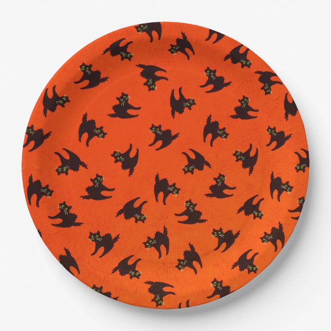 Prato De Papel Chapas de Papel Halloween/Gato Negro (Frente)