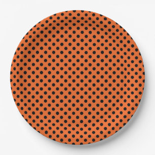 Prato De Papel Chapas de papel/Laranja Halloween com Bolinhas pre