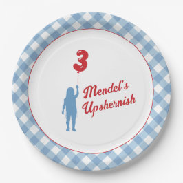 Prato De Papel Chapas de papel para cima de Gingham azul