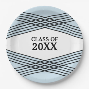 Prato De Papel Chapas de Papel para Graduação Azul Deco Elegante