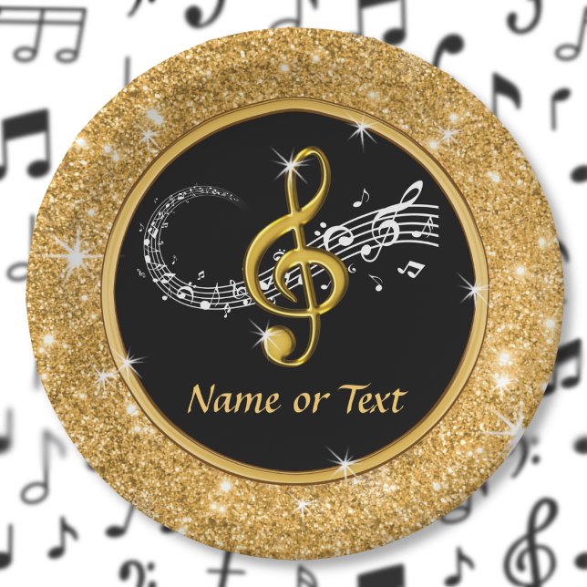 Prato De Papel Chapas de papel para notas de música impressionant (Music themed paper plates. Music note plates. Musical party supplies. Music graduation party. Gold.)