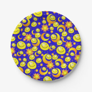 Prato De Papel Chapas de papel, Sun Moon YellowStars Blue