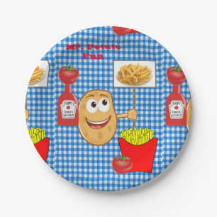 Prato De Papel Chapas de Papel, Xadrez de Batata-Ketchup, Fritas