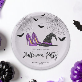 Prato De Papel Chapéu De Bruxas E Salto Com Festa De Bats Hallowe
