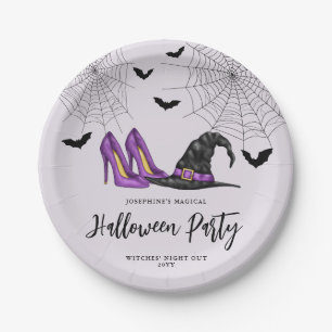 Prato De Papel Chapéu De Bruxas E Salto Com Festa De Bats Hallowe