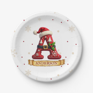 Prato De Papel Chapéu de Papai Noel Vermelho Letra de Natal Um No