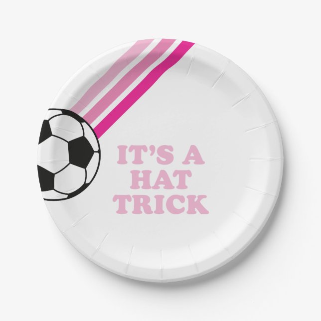 Prato De Papel Chapéu de Tricolor de Futebol Rosa Aniversário (Frente)