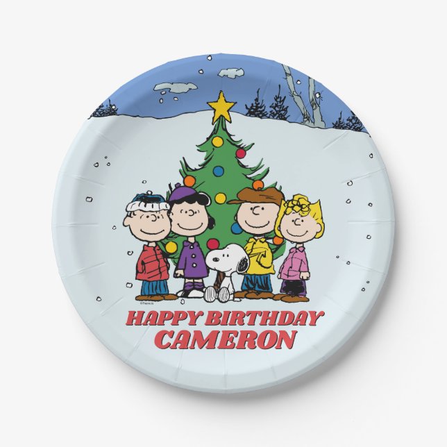 Prato De Papel Charlie Brown e Amigos Aniversário de inverno (Frente)