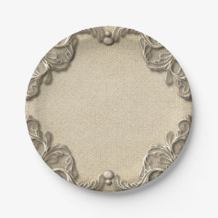 Prato De Papel Charme Sulista Vintage Elegante de Noiva em Lona c