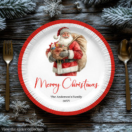 Prato De Papel Charming Santa Claus Stylish Watercolor Dinner