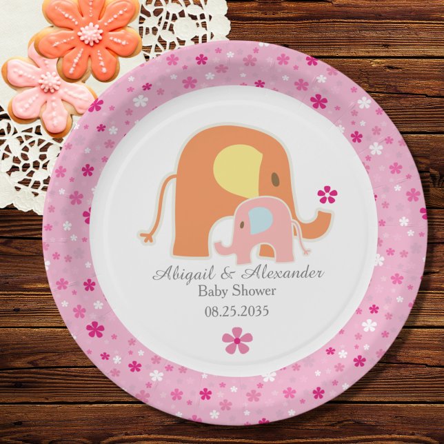 Prato de Papel Chás de Bebê Elefante Rosa (Criador carregado)