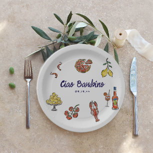 Prato De Papel Chauzinho Italiano Chuvinha de Bebê Mediterrâneo
