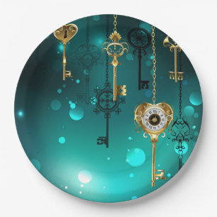 Prato De Papel Chaves de Esqueleto Anticas em Fundo Verde