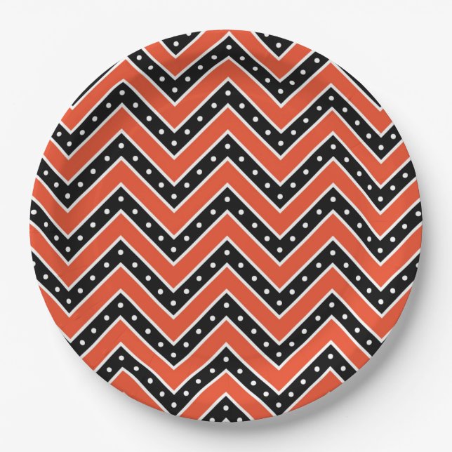 Prato De Papel Chaves de papel/Chevron Laranja e Preto (Frente)
