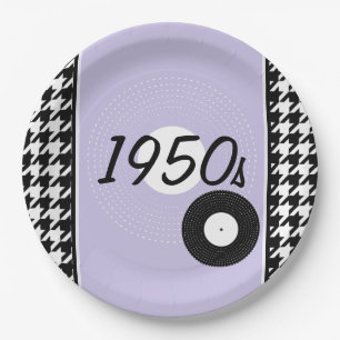 Prato De Papel Checagem em roxo, preto e branco da Vintage dos an
