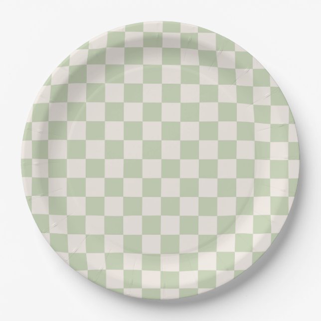 Prato De Papel Checkboard Pastel Green Checkage Check (Frente)