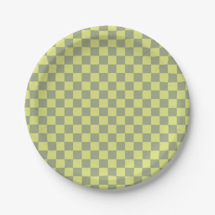 Prato De Papel Checkerboard amarelo e verde