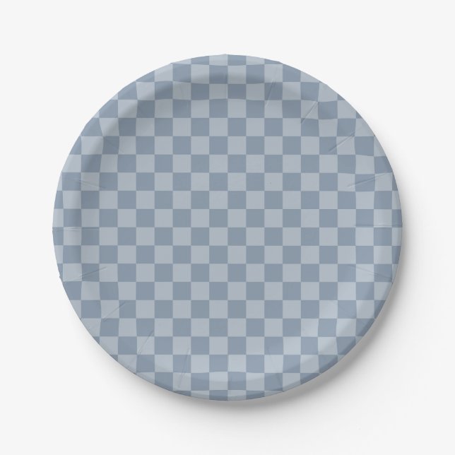 Prato De Papel Checkerboard azul empoeirado (Frente)