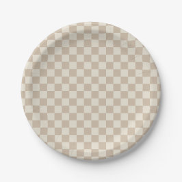Prato De Papel Checkerboard castanho e bege