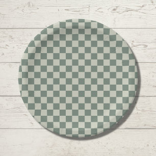 Prato De Papel Checkerboard verde