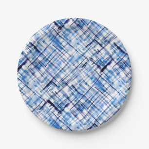 Prato De Papel checkered, tartan, xadrez, clássico, azul, branco