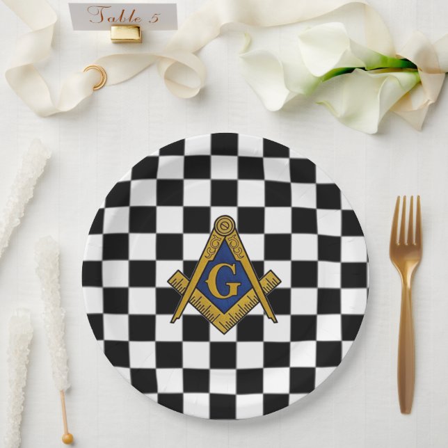 Prato De Papel Checkers Masonic Freemasons Square e Compass (Casamento)