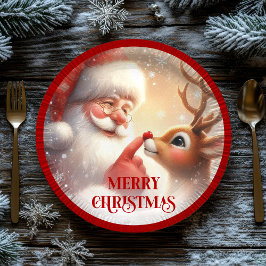 Prato De Papel Cheerful Santa Claus Rudolph Christmas Plates