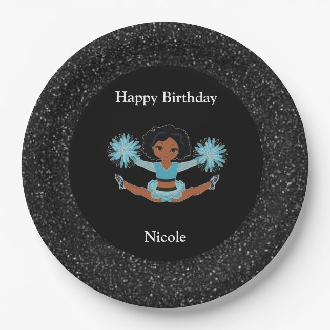 Prato De Papel Cheerhead "Happy Birthday" Black Sparkle (Frente)
