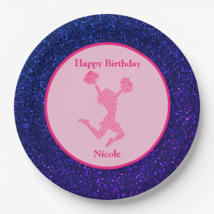 Prato De Papel Cheerhead "Happy Birthday" Blue Sparkle