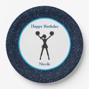 Prato De Papel Cheerhead "Happy Birthday" Blue Sparkle