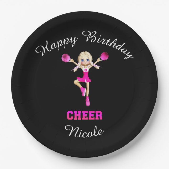 Prato De Papel Cheerhead "Happy Birthday" personalizado (Frente)