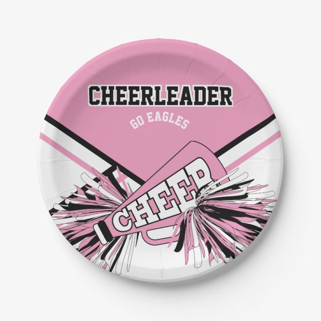 Prato De Papel Cheerleader em rosa, branco e preto (Frente)