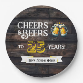 Prato De Papel Cheers and Beers to 25 Years Rustic Birthday