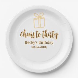Prato De Papel Cheers to thirty yellow brown birthday pastel gift