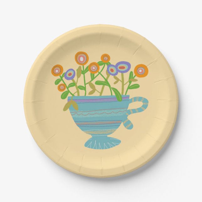 Prato De Papel Cheio Teacup de Flores (Frente)