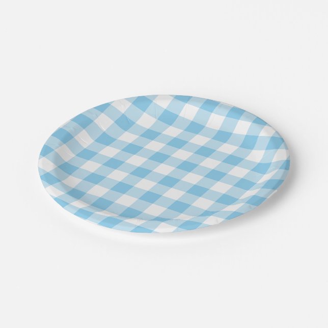 Prato De Papel Cheque de Gingham de tamanho grande, azul e branco (Inclinado)