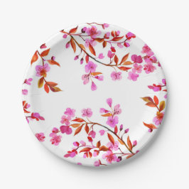 Prato De Papel Cherry Blossom Sakura Floral Rosa Branco