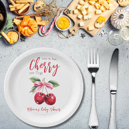 Prato De Papel Cherry no Chá de fraldas de Arco Rosa Superior