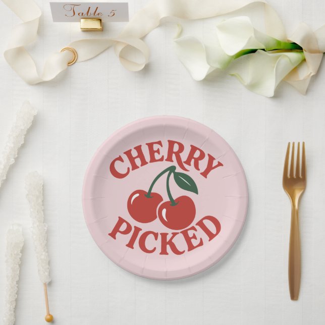 Prato De Papel Cherry Picated Trendy Retro Fruta Party Graphic (Casamento)