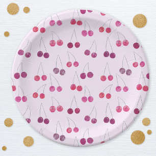 Prato De Papel Cherry Pink Watercolor