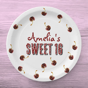 Prato De Papel Cherry Sweet 16 Partido Personalizado