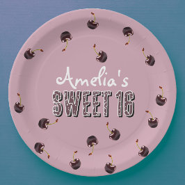 Prato De Papel Cherry Sweet 16 Partido Personalizado