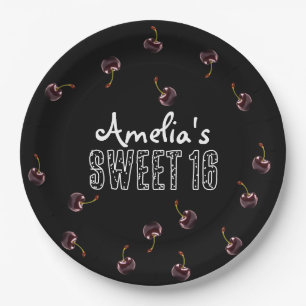 Prato De Papel Cherry Sweet 16 Partido Personalizado