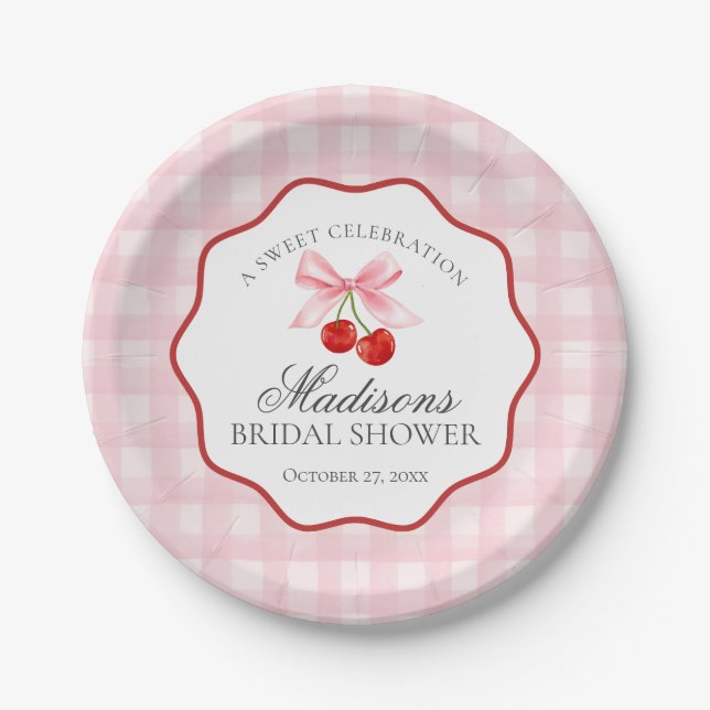 Prato De Papel Cherry Sweet Pink Coquete Bridal Shower (Frente)
