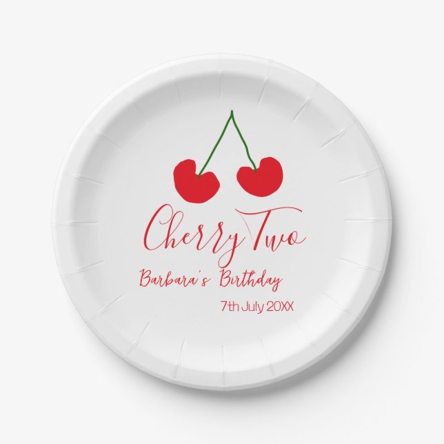 Prato De Papel Cherry two 2nd birthday red cherry kids simple  (Frente)