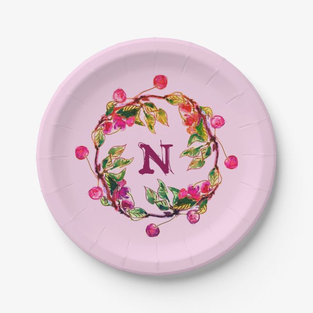 Prato De Papel Cherry Wreath por Linandara Plate (Frente)