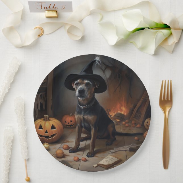 Prato De Papel Chesapeake Bay Terrier Pumpkins Halloween Ascarado (Casamento)