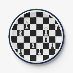 Prato De Papel Chess Theme Paper Plates - Elegante Chessboard